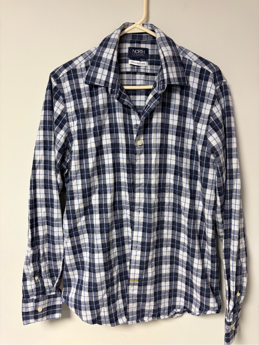 Men's Blue & White Plaid Button-Down Shirt
